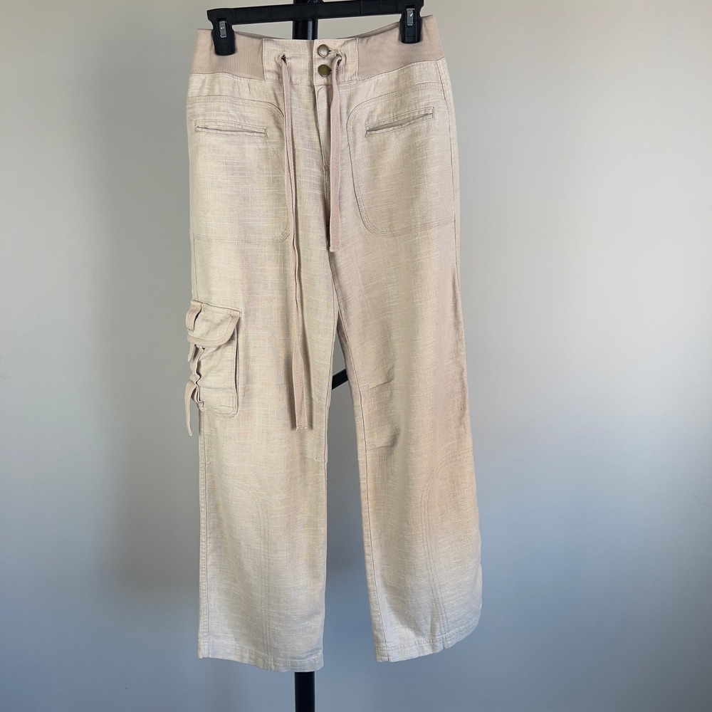 Soft Surroundings Linen Blend Cargo Pants Beige Utility Straight Leg Womens XS